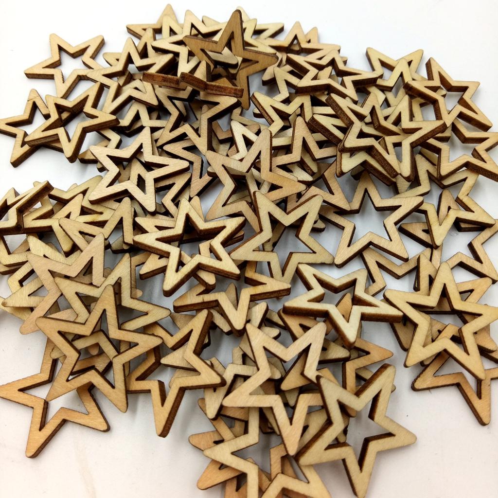 60 Pieces Natural Unpainted Wood Hollow Star Wooden Shapes Embellishments for Scrapbook, Christmas, Card Making, Kids Crafts, Painting, 40mm, Size: As